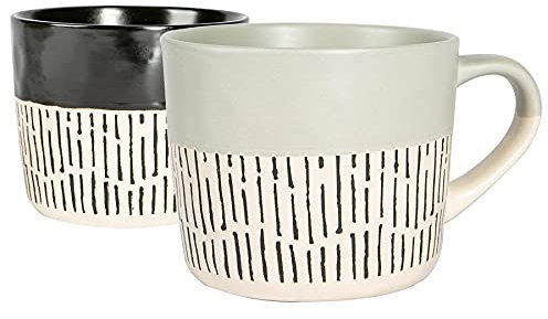 Nicola Spring Ceramic Coffee Mugs Set - 475ml - 2pc Black & Grey Dipped Dash Stoneware Coffee Cups Dishwasher & Microwave Safe Large Tea Mugs for Hot Drinks, Hot Chocolate, Tea