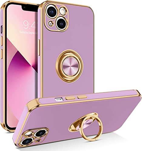 iPhone 11 Silicone Case for Women Girls iPhone 11 Phone Case with Ring Holder 360° Kickstand Slim Luxury Bling Plating Soft TPU Anti-Scratch Shockproof Bumper Phone Case for iPhone 11 - Purple