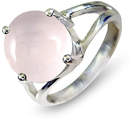 CaratYogi 925 Sterling Silver Natural Rose Quartz Round Gemstone Bague de promesse Pierre de Naissance Bijoux de Mode Anneaux de Mariage pour Hommes et Femmes Taille 52