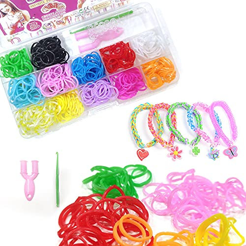 600 pulseras elásticas de goma, bandas elásticas de goma, para tejer, juguetes, kit de telar con caja de almacenamiento y herramienta de tejer para pulseras y collares.