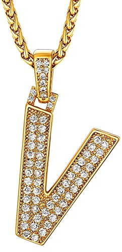 U7 Buchstaben Kette Damen Personalisierte Halskette mit Zirkonia Initial Buchstaben V Anhänger Alphabet Buchstabenkette Gold Kette Herren Letter Namenskette Halsreif Buchstabenanhänger für Geburtstag