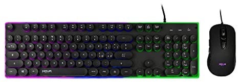 Noua Venus Kit Tastiera e Mouse Gaming USB Combo, Tastiera QWERTY Multimediale 104 Tasti, Retroilluminata Arcobaleno, Layout Italiano, Mouse Ottico da Gioco RGB 2400DPI (4 Livelli DPI)