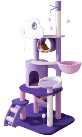 YMXWFC Arbre à Chat à Plusieurs Niveaux Violet rêveur, Plate-Forme de Repos en Peluche Confortable, Grande Tour d'activité pour Chat avec griffoirs