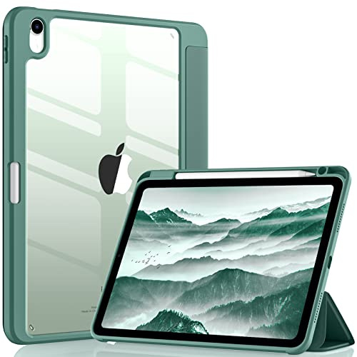 Wenlaty Kompatibel mit iPad Air 11 Zoll Hülle (M3/M2) 2025/2024, für iPad Air 7. / 6. / 5. / 4. Generation, 11/10,9 Zoll mit Stifthalter, schlankes Smart Cover mit transparenter Rückseite, Kieferngrün