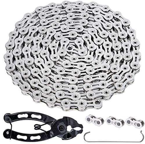 YBEKI Fahrradkette 9-Fach Fahrrad Kette 1/2 x 11/128 lnch 116 Glieder mit Kettenschloss Zange und 3 Paar Kettenschloss