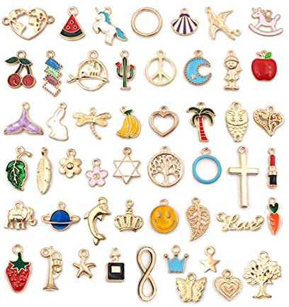 WJIAEER 50 Emaille-Charm-Anhänger – Geschenke für Mädchen-Schmuck selber machen Set – Kinder-Charm-Armband-Set für Mädchen, DIY-Schmuck-Handwerk, Weihnachtsgeschenke für Mädchen