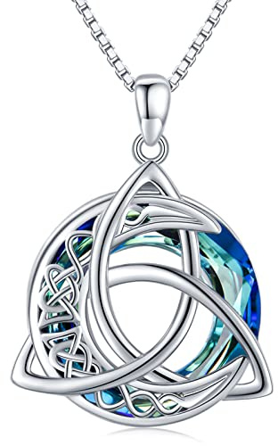 Collana celtica in argento Sterling 925 con ciondolo a forma di luna celtica, con nodo celtico Trinità, collana con luna celtica, regalo per donne e ragazze, Argento sterling, cristallo