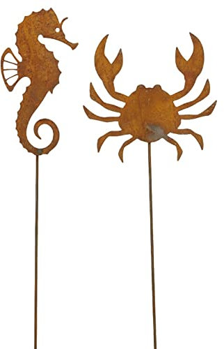 ETC dekorativer maritimer Garten-Stecker Deko-Stecker Schiff und Anker sowie Seepferdchen und Krebs Metall rostig (Rostbraun Seepferdchen und Krebs)