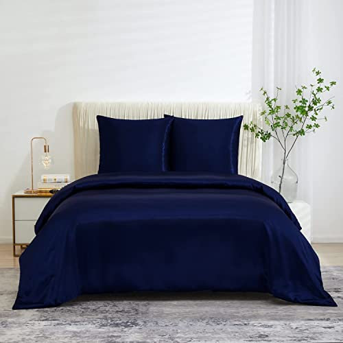 Luowei Satin Bettwäsche 135x200cm DunkelBlau Luxus Seide Super Weich Mikrofaser Bettwäsche Set Anti Falten Anti Fading Antifouling Bettbezug + 1 Kissenbezug 80x80cm mit Reißverschluss