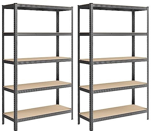 SONGMICS Lot de 2, Étagère de Rangement à 5 Niveaux, 60 x 120 x 200 cm, Capacité 750 kg, Planches Réglables, Style Industriel, pour Cuisine, Salon, Gris Brume GLR060G02