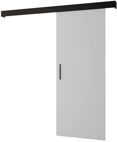KRYSPOL Schiebetürsystem Salwador 1 Komplett-Set für Schiebetüren, Trennwände Innentüren, Modern Design (weiß matt/Gitter: schwarz matt/Griff: schwarz)