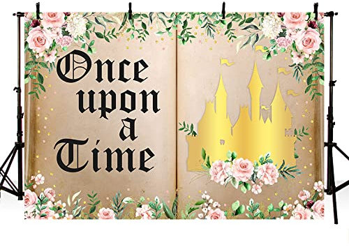 AIBIIN 2,1x1,5 m Märchenbuch Geburtstag Fotografie Hintergrund Once Upon A Time Schloss Prinzessin Party Banner Rosa Blume Grün Blatt Hochzeit Brautdusche Hintergrund Kinder Kuchen Dekoration