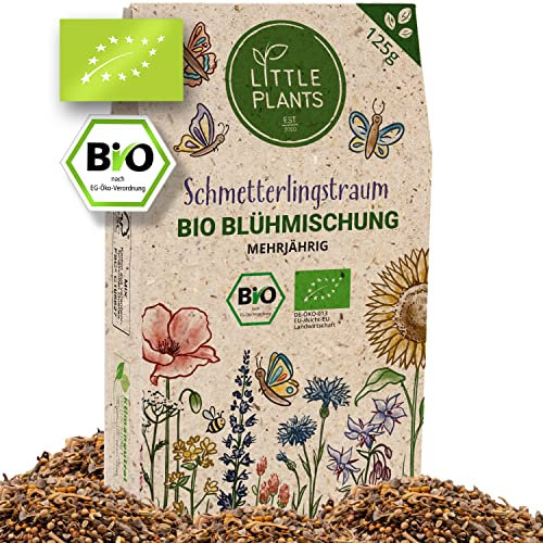 Little Plants Schmetterlingsweide - 125g Bio Samen - Blumenwiese Samen mehrjährig winterhart - Enthält 32 Sorten Wildblumensamen und Kräutersamen - Bienenwiese Saatgut - Nachhaltig verpackt