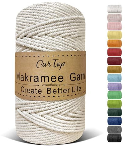 OurTop Premium Makramee Garn Natur, 4mm x 160m Macrame Cord Makramee Schnur Makramee Kordel, Garn für DIY Handwerk, Weben Dekoration, Hängepflanze Pflanze Aufhänger