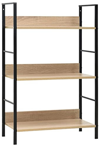MOONAIRY Bücherregal 3 Regalböden, Raumteiler Regal, Standregal, Bookcase, Bücherwand, Büroregal, Regalbrett, Eiche 60×27,6×90,5 cm Holzwerkstoff