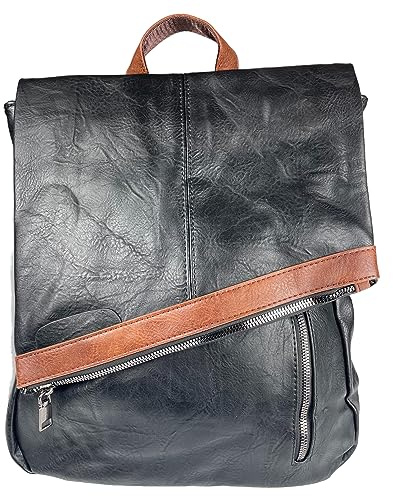 kennydoo 2in1 Rucksack & Umhängetasche in Einem 9200-17, Damen Rucksacktasche, viele Fächer, modern (schwarz)