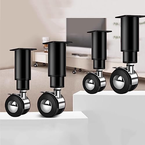 Lot de 4 Pieds de Meubles Noirs Pieds Support Armoires Pieds Canapé Métal Modernes Roues Roulette Chaise Universelles Pour Armoire Canapé Table Basse Meuble Tv Et Autres (12-18CM,Schwarz)