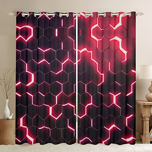 3D-Wabenvorhänge für Schlafzimmer, geometrische Sechseck-Fensterbehandlung, Glitzer, Fenstervorhänge, rot, Fenstervorhänge für Kinder, Jungen, Mädchen, Erwachsene, B 66 x L 72 cm