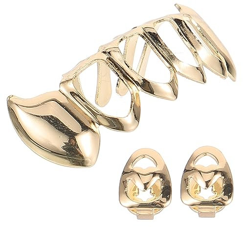 Amosfun 1 Satz Punkzähne Dekorativer Zahnschmuck Grillzähne Für Rapper Grills Golddekor Hip-pop-Accessoires Cosplay Zähne Schmuck Glänzender Mundgrill Zahnspange Metall Halloween Zubehör