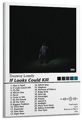 Destroy Lonely Album Poster für Schlafzimmer Wände Vintage Album Musik Leinwand Poster Künstlerische Malerei Bilder Album Cover Poster 30 x 45 cm Rahmen Stil