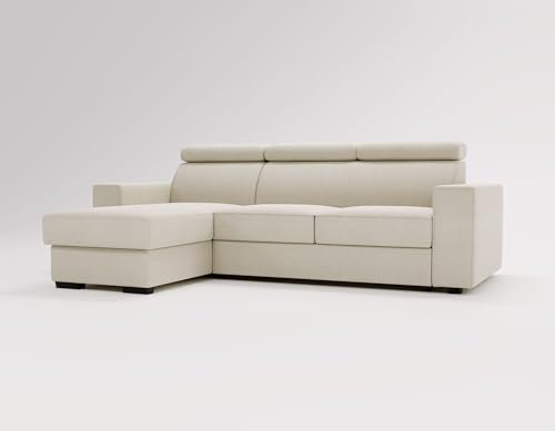 Ecksofa mit Schlaffunktion und Bettkasten - Universelle Ottomane, Couch für Wohnzimmer, Schlafsofa Sofagarnitur Sofa Eckcouch L-Form Wohnlandschaft - 249x98x165 cm - ROSALINE (Beige - Inari 22)