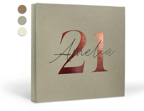 PHOTOCITY Personalisiertes Fotoalbum – Einband aus Leinenpapier – 100 Seiten für Fotos – Geschenk zur Geburt – Individuell gestaltbares Fotoalbum (30x30 cm, 100 Seiten, Leinenpapier)