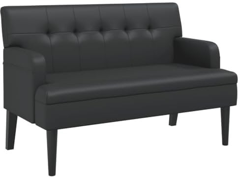 vidaXL Sitzbank, Bank Polsterbank mit Rückenlehne, Bettbank mit Holzbeinen, Flurbank Ottomane für Wohnzimmer Büro, Modern, Schwarz Kunstleder