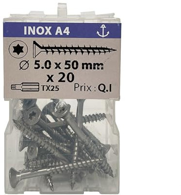 20 vis agglo 5x50mm fraisée Tx inox A4 - Vissal