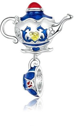 Charm Teekanne Tasse Die Schöne und das Biest für Disney 925er Silber – Les Folies für Pandora, Sterling-Silber, Zirkonia
