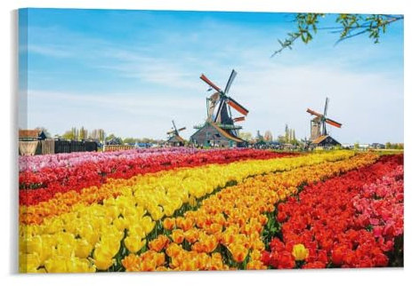 Puzzle 1000 Teile Erwachsenenpuzzle，Tulpen und Windmühlen，Kind Aus Holz Puzzle Panorama Art DIY Leisure Game Fun Geschenk Spielzeug Geeignete Freunde Familie（75x50cm）-105