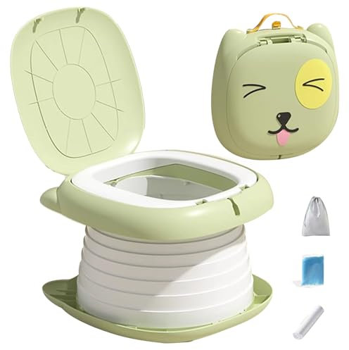 Travel Potty, Portable Potty for Toddlers, Foldable Kids Training Toilet Seat with Sorage Bag for Baby Boys Girls, Cute Carry Potty Childrens Car Potty Chair for Indoor Outdoor (Green)