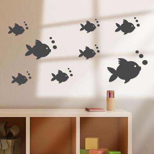 AINIUNIU 3D Peces Tropicales Efecto de Espejo Pegatinas de Pared, Diseño pez y Burbujas, Adhesivo de Espejo de Extraíble, Adhesivos Pared para Dormitorio, Salón, Cuarto Baño (Negro)