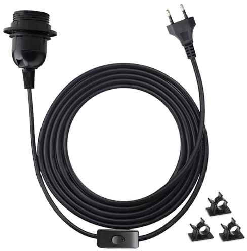 Gebiuhoo E27 Fassung mit Kabel 1 Stück Lampenfassung Schwarz E27 230 V AC 50 Hz Renovierfassung mit 5M Lampenkabel Ein-Aus-Schalter E27 Sockel DIY Individuell Beleuchtetes Dekor Oder Kleine Lampen