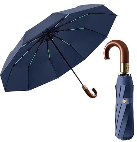 erised's bifrost Portátil Paraguas Plegable de Viaje Lujo Mango en J de Madera Real de Apertura