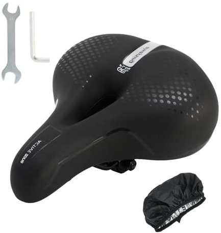 BWBIKE Large Comfortable City Bike Seat Wide Saddle Shock Absorbing Memory Foam Padded Exercise Bicycle Seat Waterproof Leather Cover Universal Soft Replacement Cycling Cushion