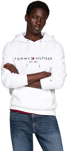 Tommy Hilfiger Herren Medium Weight Fleece Hoodie Sweatshirt with Embroidered Logo, Also Available in Big & Tall Kapuzenpullover, Weiss/opulenter Garten, X-Large