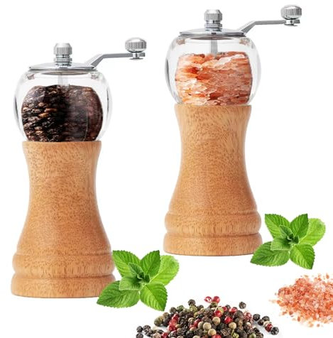 Handkurbel-Salz- und Pfeffermühle (15 cm/5,9 Zoll), Pfeffermühle aus Akazienholz für die Küche mit verstellbarem Keramikrotor, einfach nachfüllbare Premium-Pfeffermühle aus Acryl (Log Farbe X2)