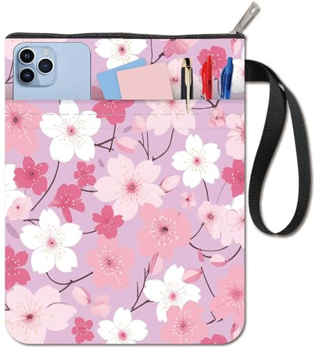 CRASPIRE Custodia per Libri con Fiori di Ciliegio Copertine Protettive con Fiori Rosa per Libri Tascabili Copertina per Libri In Tessuto Lavabile con Cerniera e Tasca Extra Sulla Manica per Gli Amanti