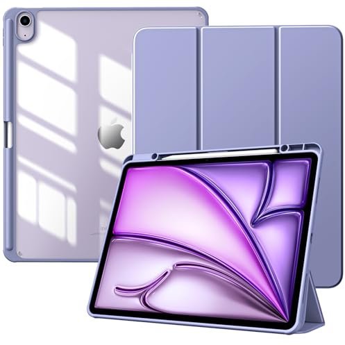 TiMOVO Custodia per Nuovo iPad Air 13 Pollici (M3/M2-2025/2024) con Portapenne, Cover Protettiva per iPad Air 13 con Supporto Pieghevole & Retro Trasparente, Auto Sveglia/Sonno, Lavanda Viola