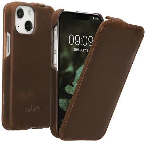 kalibri Custodia a Flip Ultra Slim Custodia compatibile con Apple iPhone 13 mini - Pelle Custodia protettiva Case in marrone