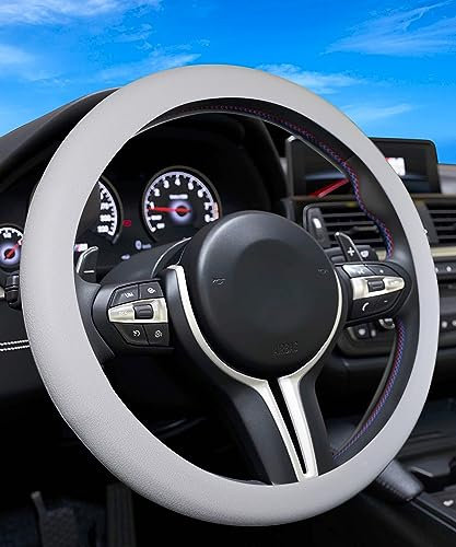 Flaconi Couvre Volant Voiture,Protection Volant Voiture,Enveloppe De Volant en Silicone,Volant Antidérapant pour Véhicules,Convenant à Plus de 90% des Volants de Voitures,Camionnettes,SUV(Gris)