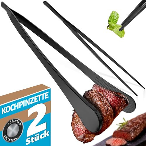Menz Juego de 2 Pinzas para Cocina – Modelo en Acero Inoxidable de 30 cm, Diseño Ergonómico con Extremos Redondeados y Puntiagudos