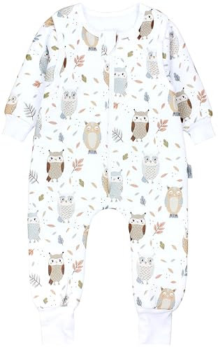 TupTam Baby Schlafsack mit Füßen und Ärmeln – Ganzjahres Schlafsack Baby 2.5 TOG, OEKO-TEX zertifiziert, Farbe: Eule Beige Pastellblau, Größe: 116-122