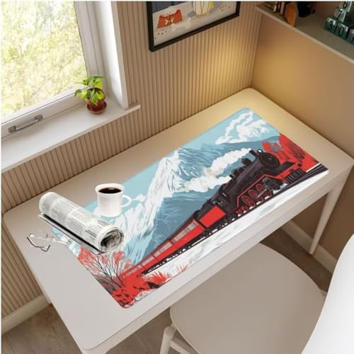Tapis de Souris XXL 1500x800x3 mm Tapis de Souris Cool sous Main Bureau, Tapis de Souris Train Rouge Mouse Pad, Tapis Souris Gamer XXL, Imperméable, Base Antidérapant, pour Maison/Deco Bureau M671
