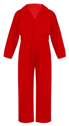 Eandarui Junior Coverall Kids Overall Mechanic Costume Carnival Festival Fancy Dress Up Boiler Suit Jumpsuit Workwear Red 9-10 Years