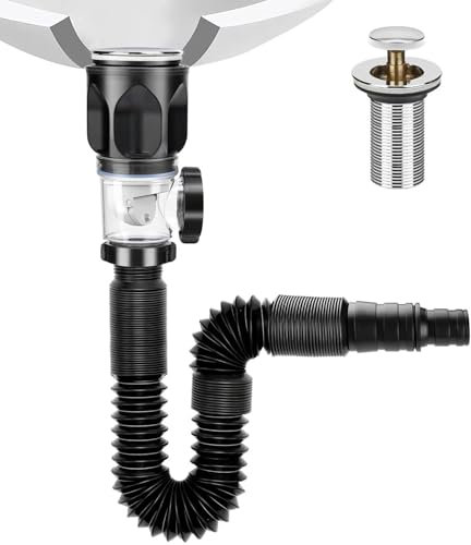 Sifone per lavandino, set di scarico con tubo di scarico flessibile, per bagno, lavello della cucina, inodore e a prova di perdite