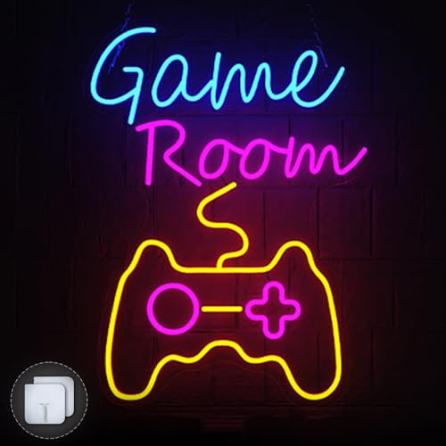 SUBTLETY Panneau néon Gaming Zone - Bloc d'alimentation USB - Multicolore - Lumière néon décorative LED - Mots lumineux - Montage mural - Pour salle de jeux, chambre à coucher, karaoké, bar, boutique