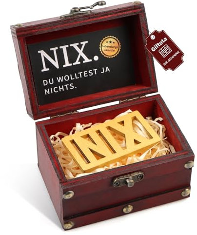 Giftota NIX Geschenk, Lustige Geschenke für alle die nichts wollen, Nichts Geburtstagsgeschenk, DU WOLLTEST JA NICHTS, Schatzkiste Da Ist Nichts Drin, Geschenkideen für Männer, Frauen, Freunde