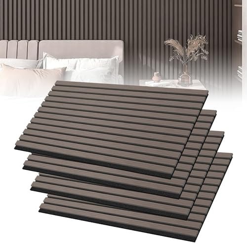 Froadp Akustikpaneele 4er Set Holz-Furnier Akustische Wandpaneele 120 x 60 cm Wandverkleidung Zuschneidbare Lamellenverkleidung Holz-Akustikplatten für Wohnzimmer Studio Büro, Braun