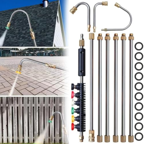 4000 PSI Teleskop-Hochdruckreiniger-Zauberstab-Set für Dachrinnen- und Dachentwässerung und Wände, Hochdruckreiniger-Verlängerungsstab mit 5 Zerstäubungsdüsenspitzen, 6,35 mm Schnellanschluss